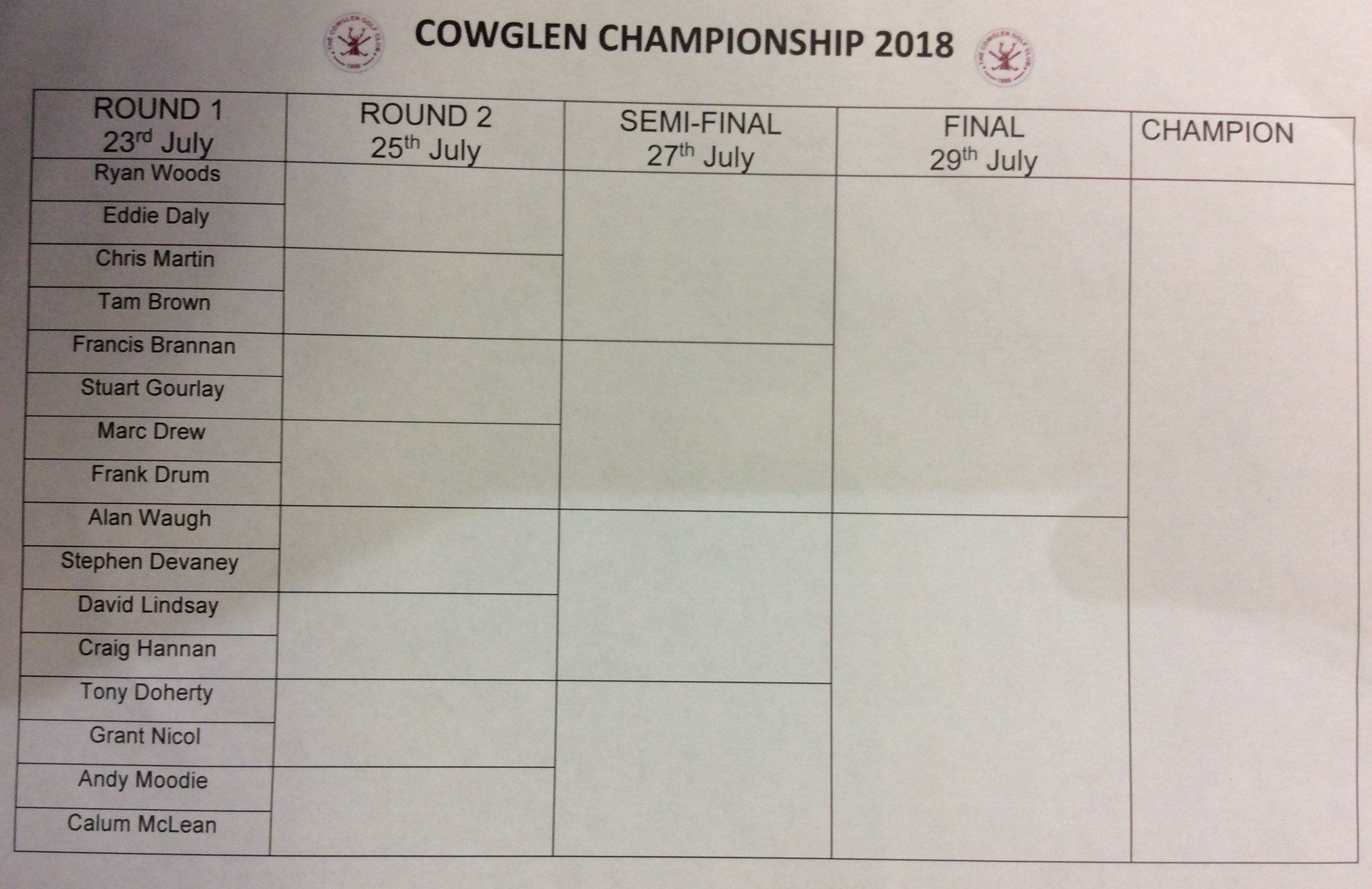 Club Championship Draw