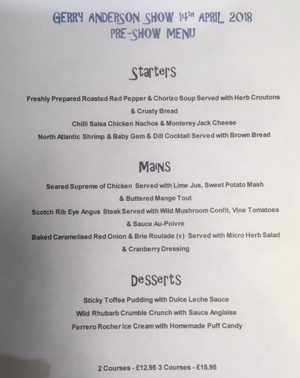 Gerry Anderson Pre Show Menu