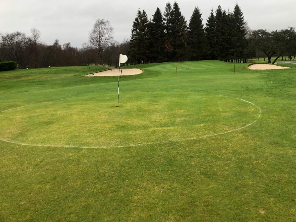 Open with temporary greens.